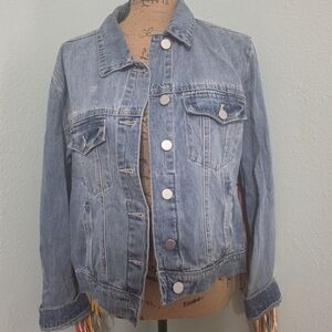 Scully Light Blue Fringe Denim Jean Jacket